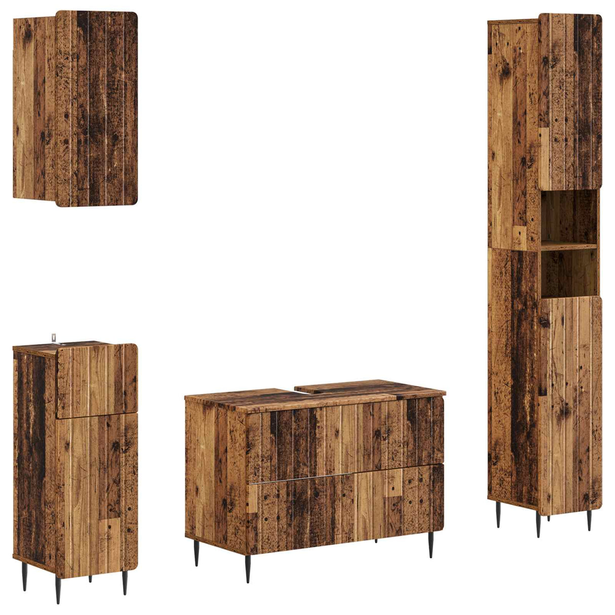 vidaXL 4-delige Badkamerkast Set EDE Zwart Bewerkt hout