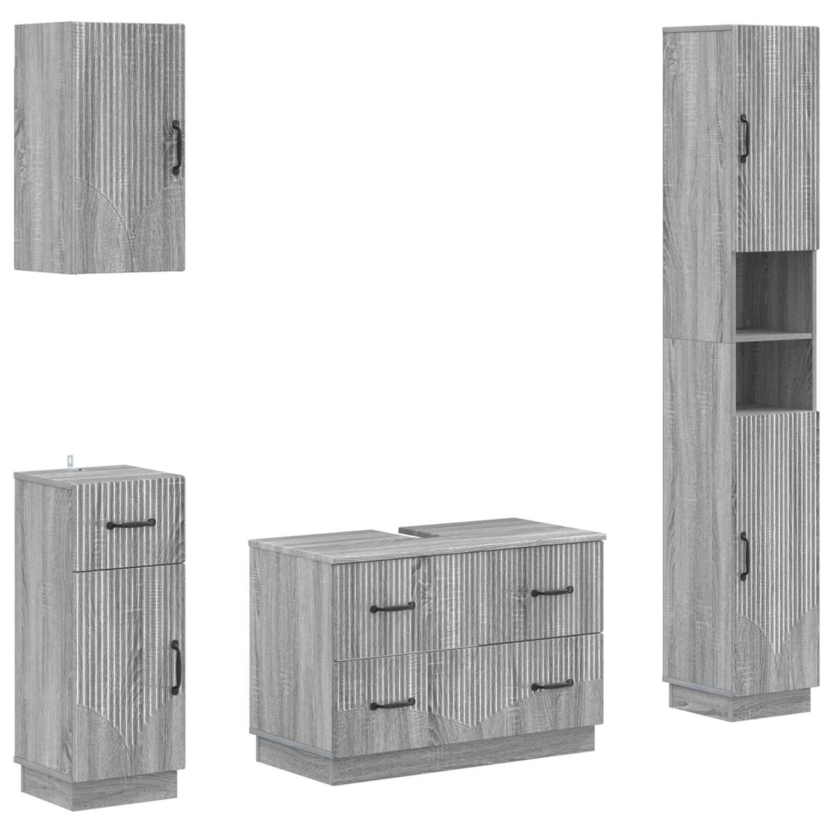 vidaXL 4-delige Badkamerkast Set EDE Zwart Bewerkt hout
