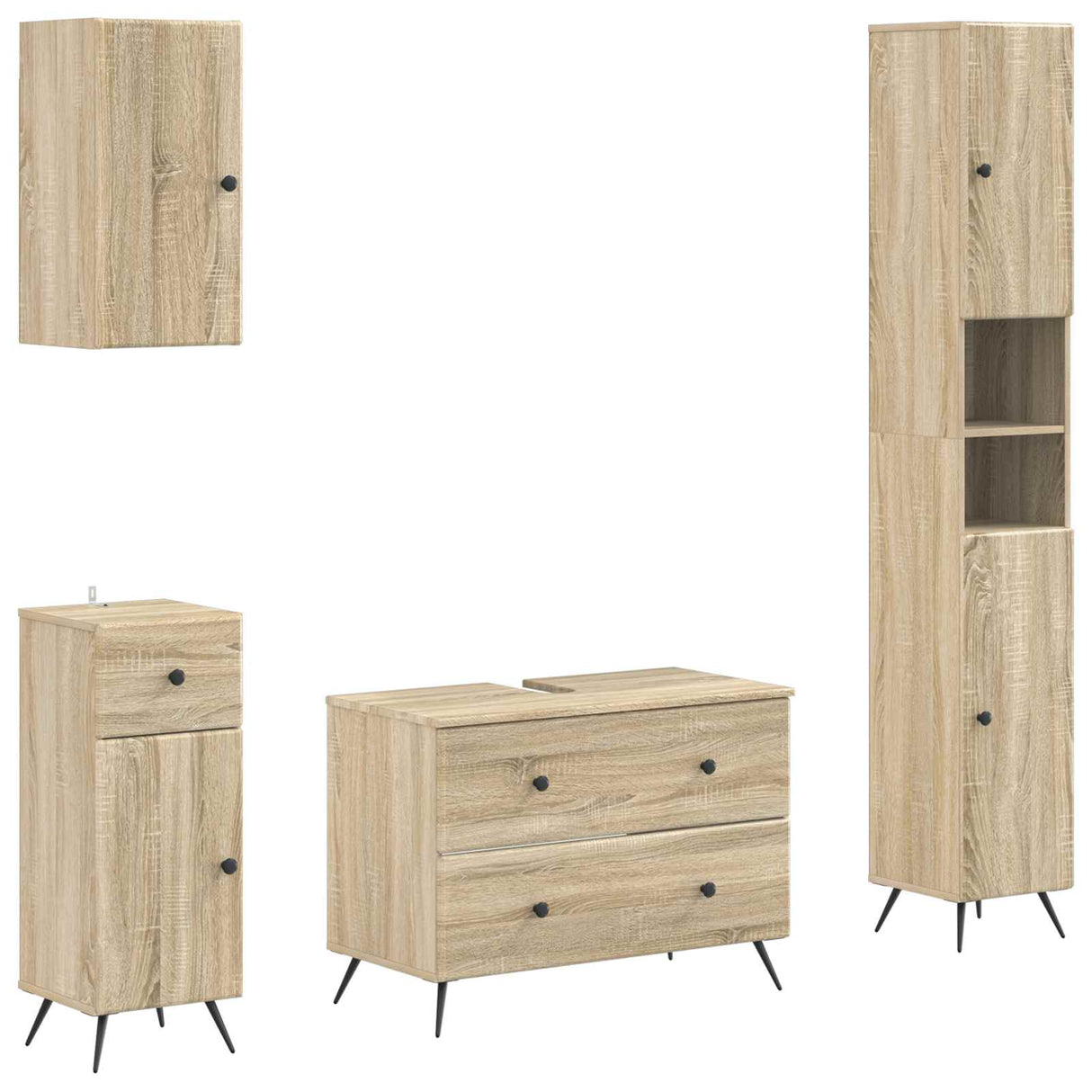 vidaXL 4-delige Badkamerkast Set EDE Zwart Bewerkt hout