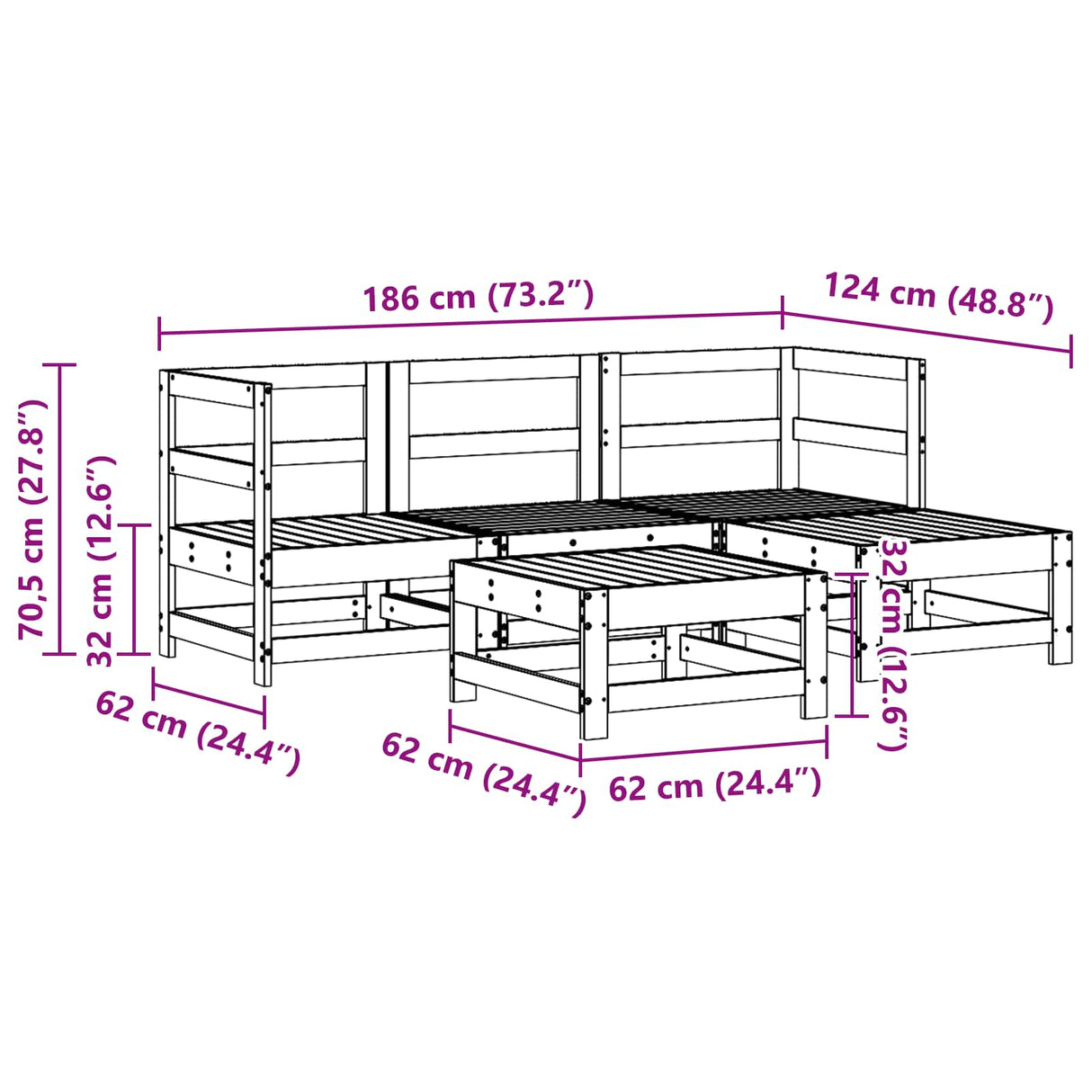 vidaXL 5-delige Loungeset massief grenenhout