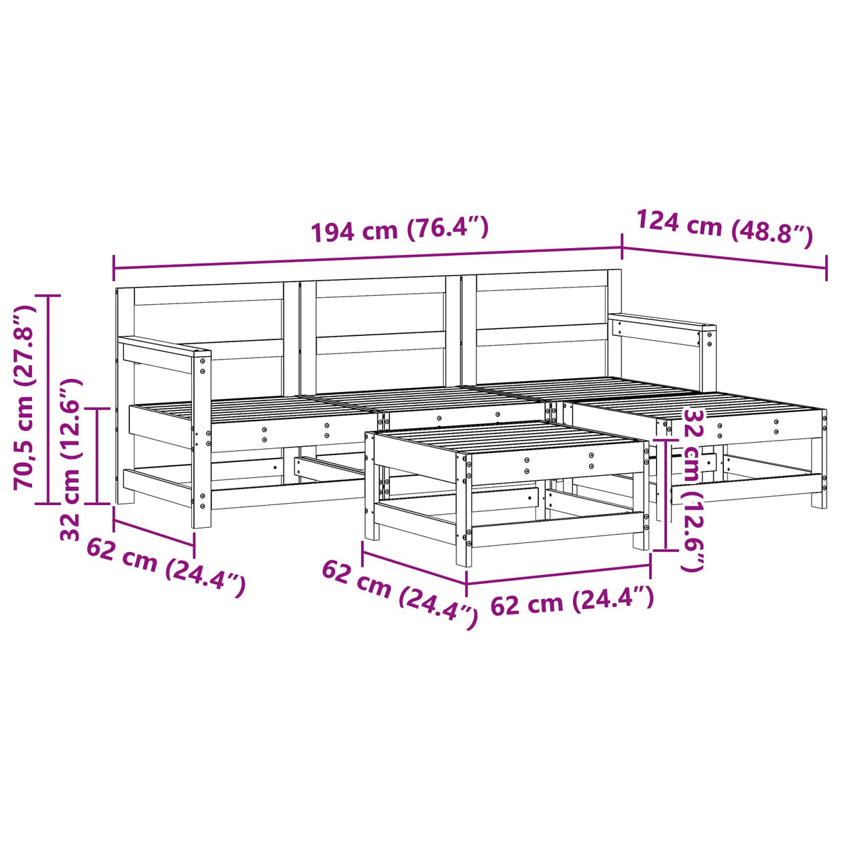 vidaXL 5-Piece Lounge Set Solid Pinewood
