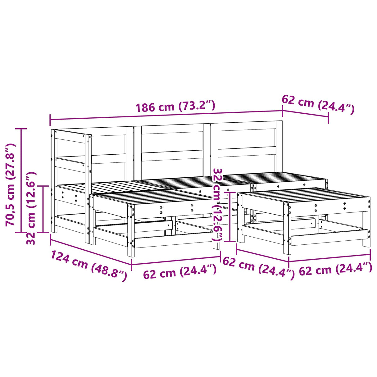 vidaXL 5-delige Loungeset massief grenenhout