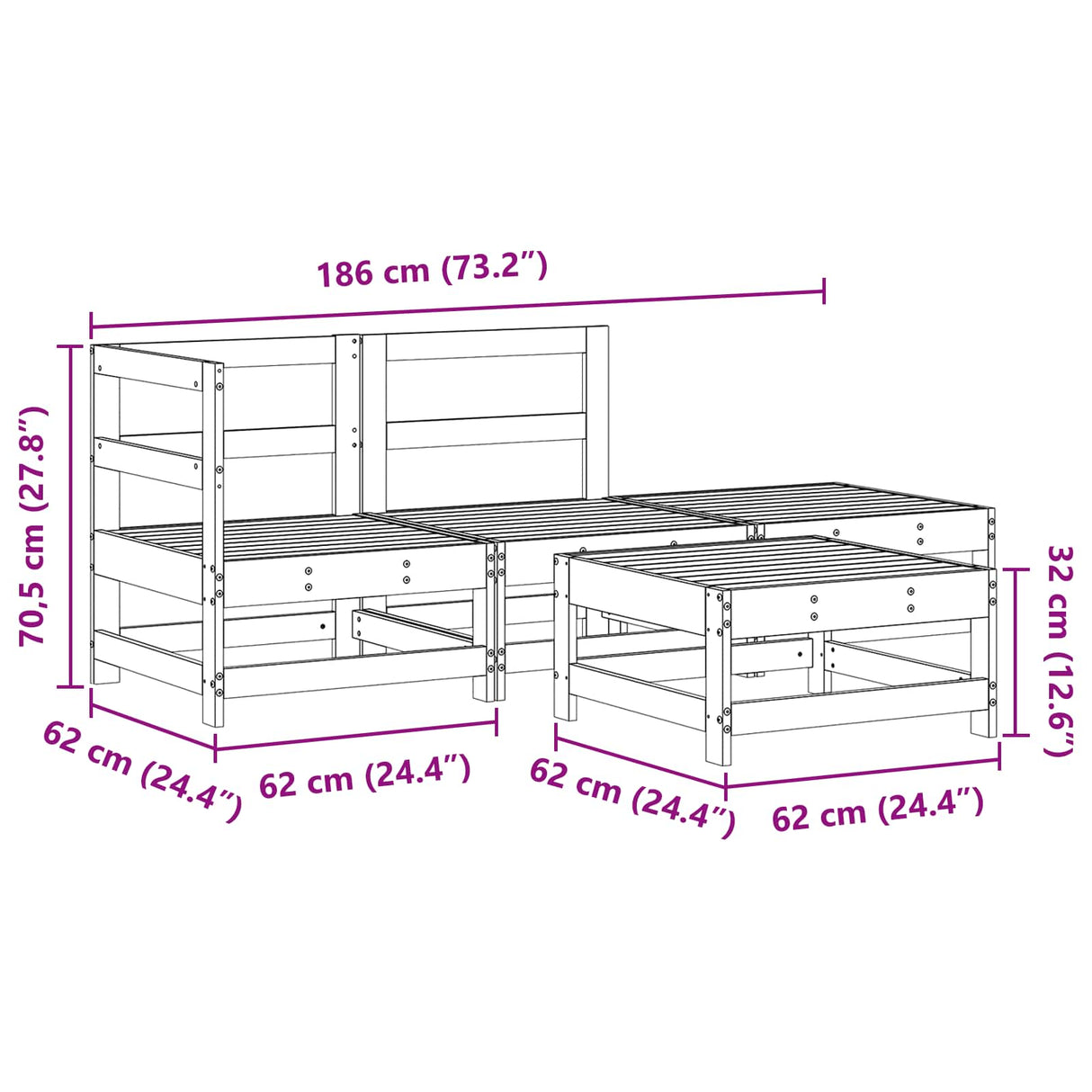 vidaXL 4-delige Loungeset massief grenenhout