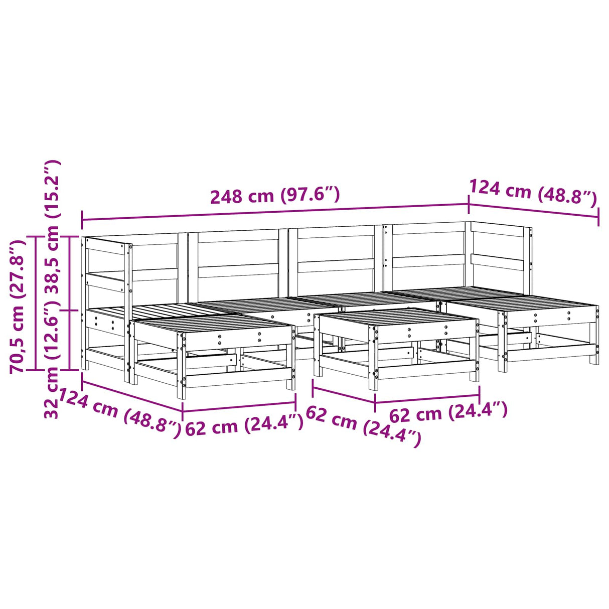 vidaXL 7-delige Loungeset massief grenenhout