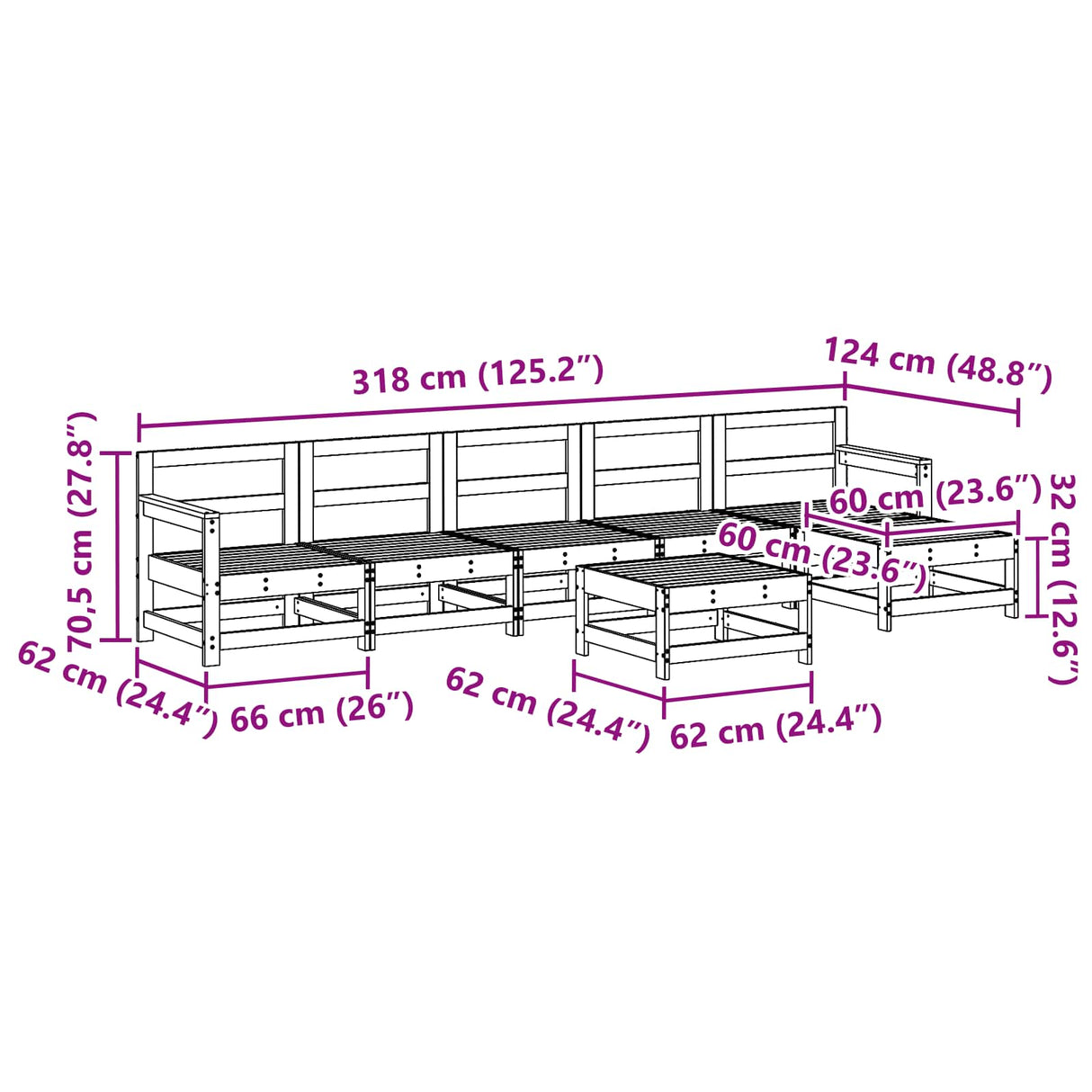 vidaXL 7-delige Loungeset massief grenenhout