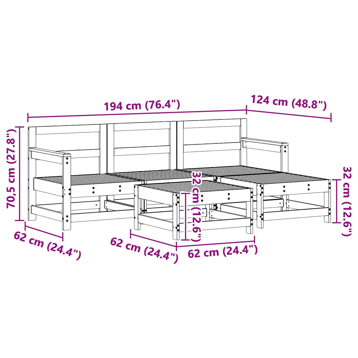 vidaXL 5-delige Loungeset massief grenenhout