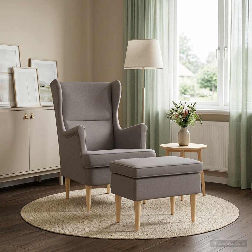 vidaXL Fauteuil met Voetenbank 2 st Lichtgrijs Stof