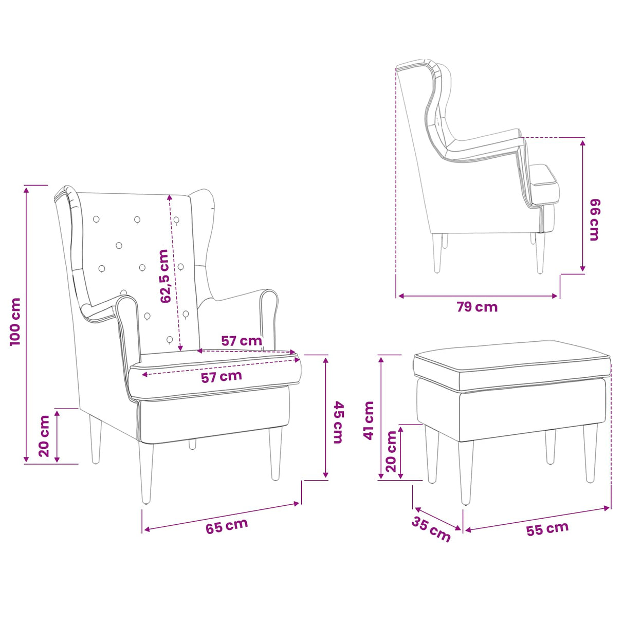 vidaXL Fauteuil met Voetenbank 2 st Lichtgrijs Stof
