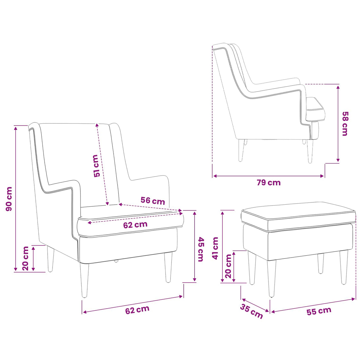 vidaXL Fauteuil met Voetenbank 2 st Lichtgrijs Stof