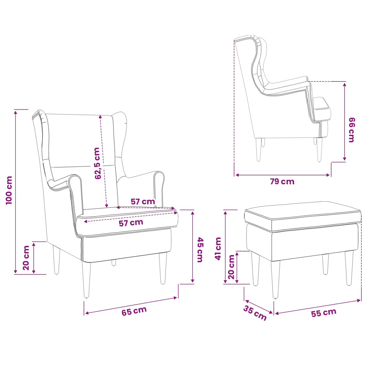 vidaXL Fauteuil met Voetenbank 2 st Lichtgrijs Fluweel