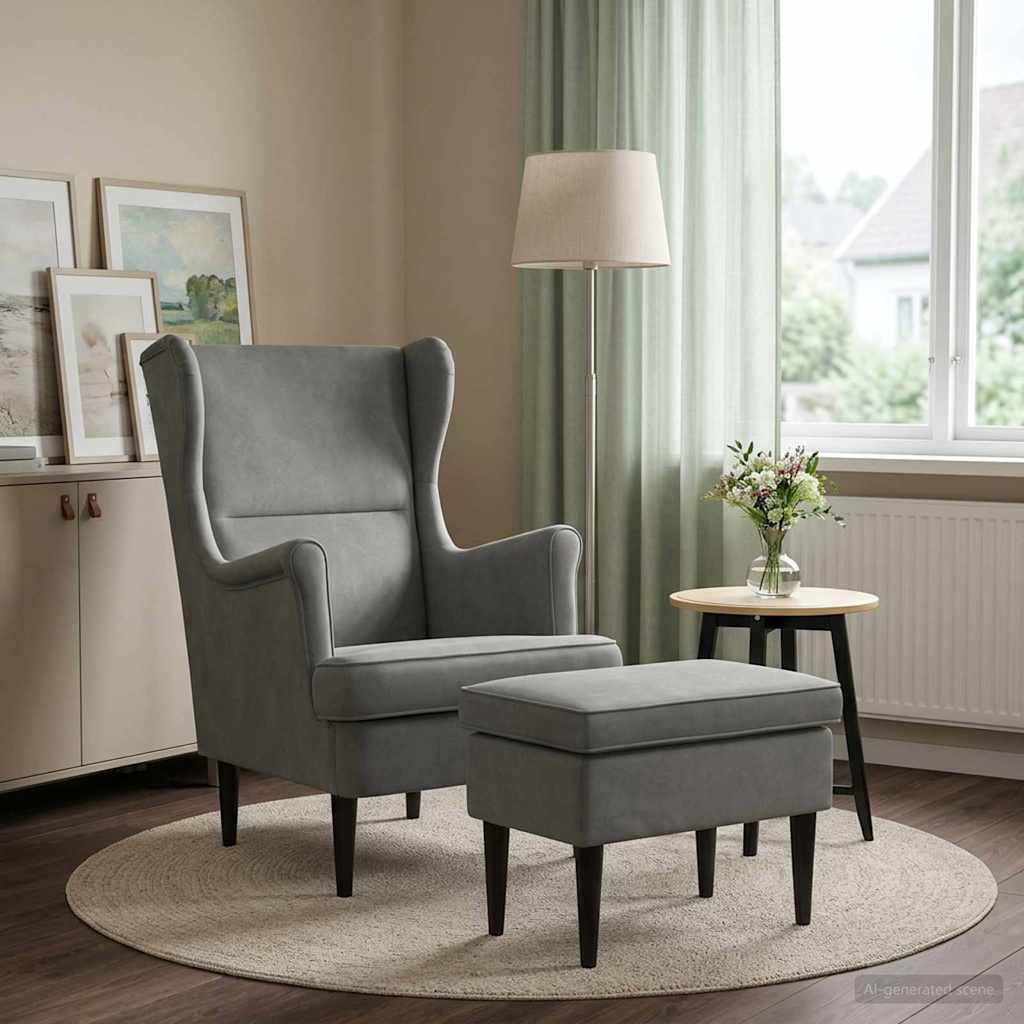 vidaXL Fauteuil met Voetenbank 2 st Lichtgrijs Fluweel