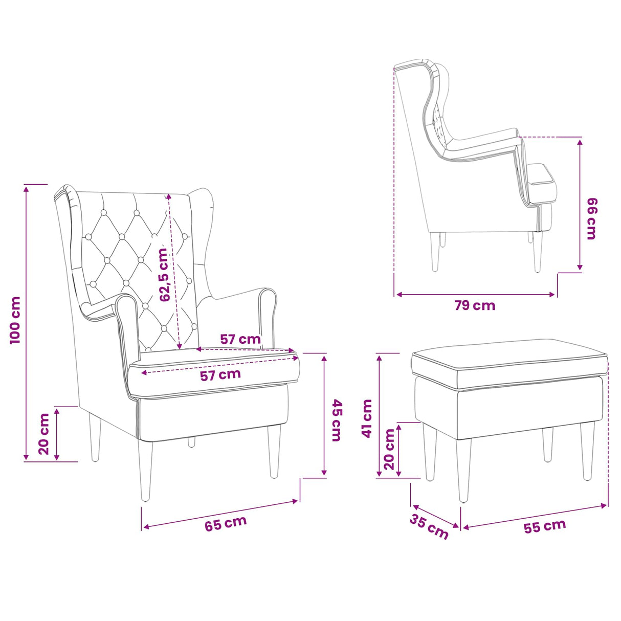vidaXL Fauteuil met Voetenbank 2 st Lichtgrijs Fluweel