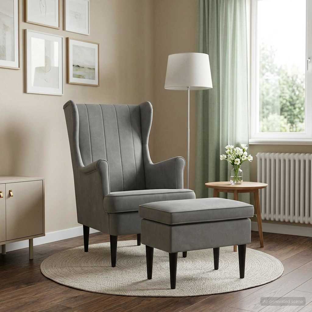 vidaXL Fauteuil met Voetenbank 2 st Lichtgrijs Fluweel