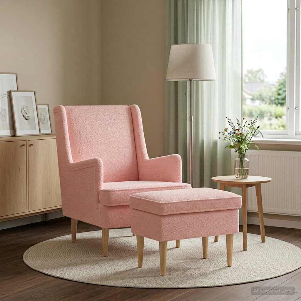 vidaXL Fauteuil met Voetenbank 2 st Crèmekleurig Bouclé