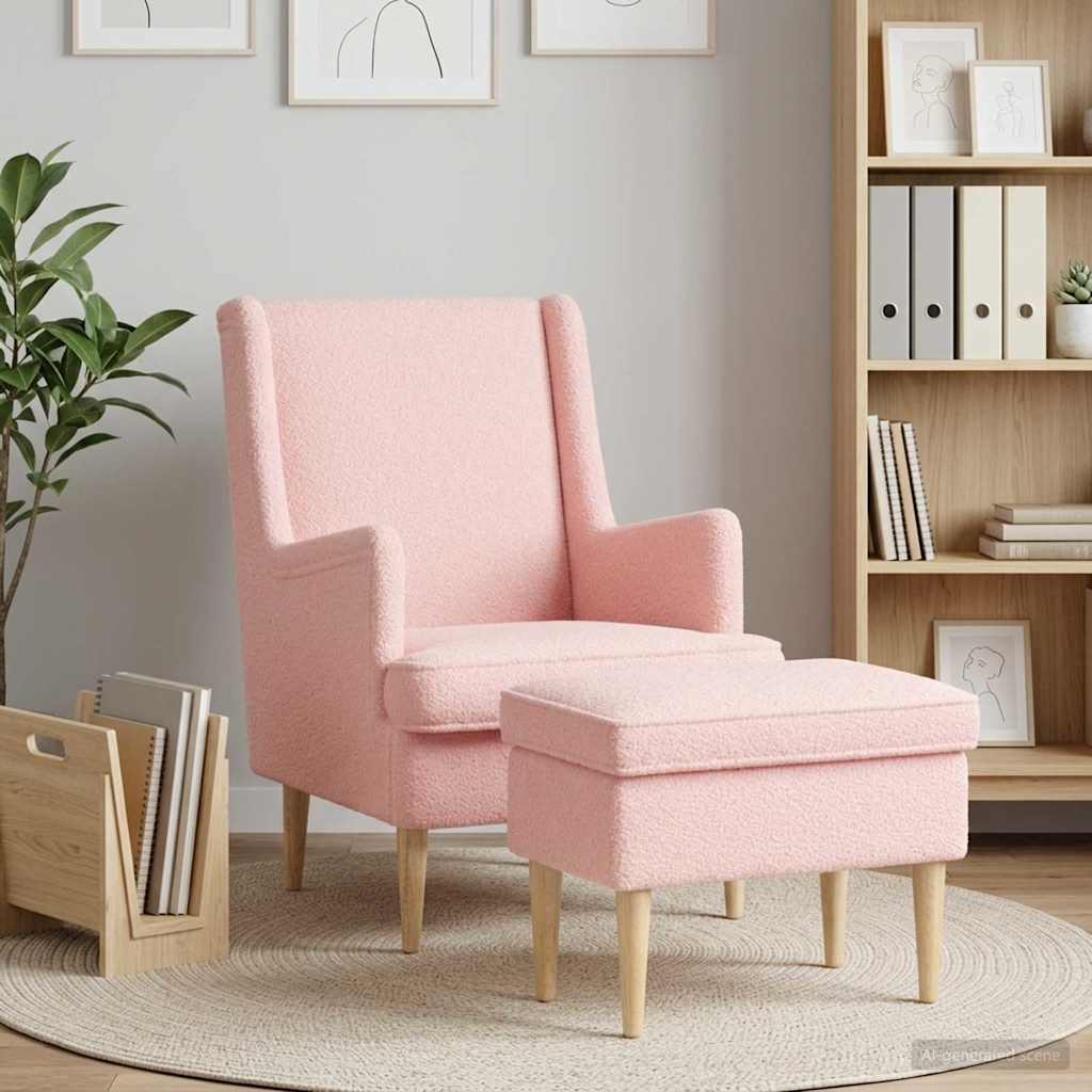 vidaXL Fauteuil met Voetenbank 2 st Crèmekleurig Bouclé