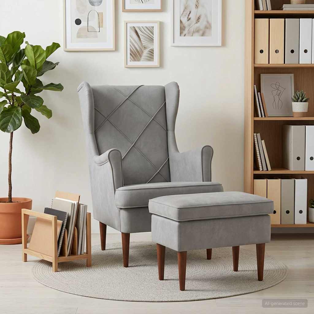 vidaXL Fauteuil met Voetenbank 2 st Lichtgrijs Fluweel