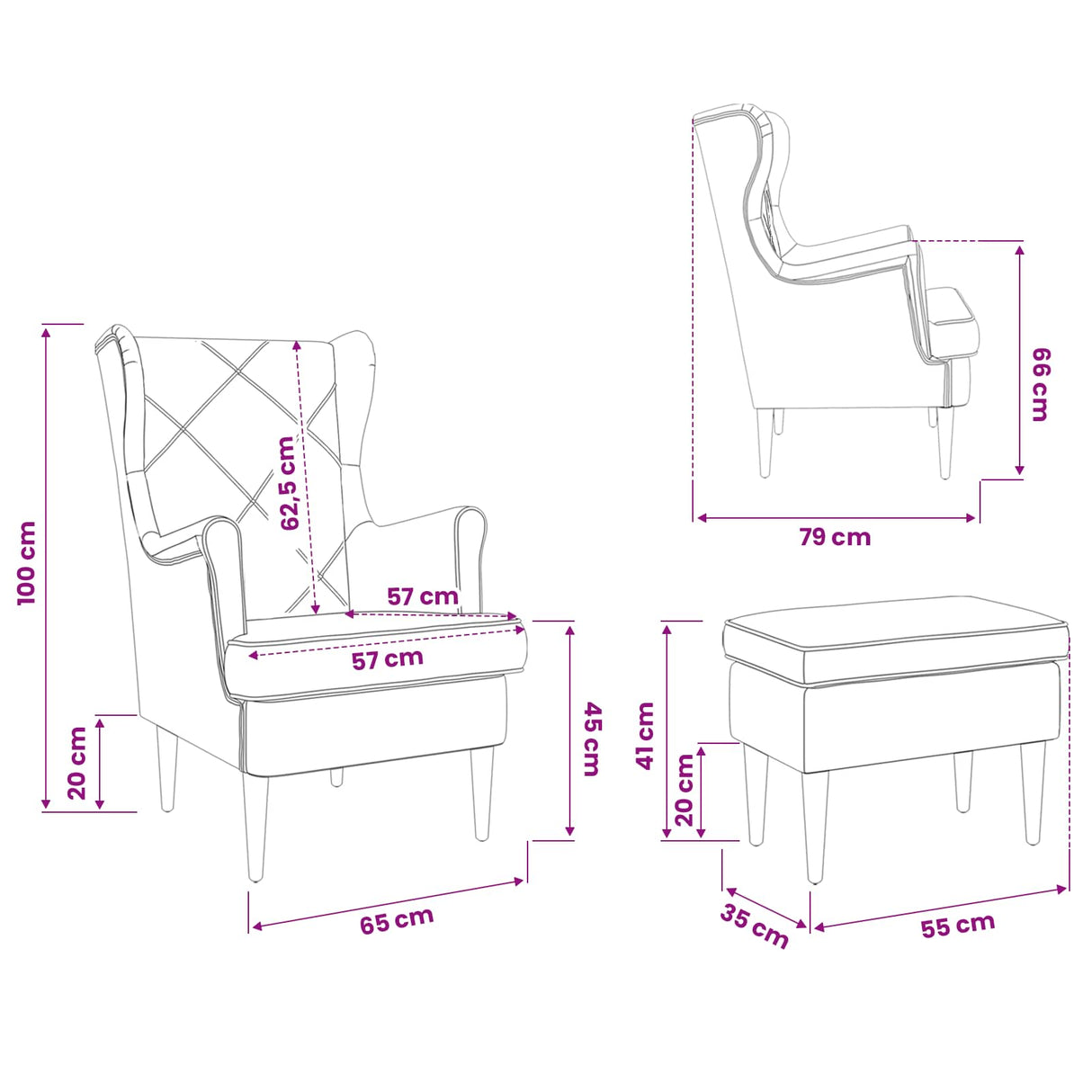 vidaXL Fauteuil met Voetenbank 2 st Lichtgrijs Fluweel