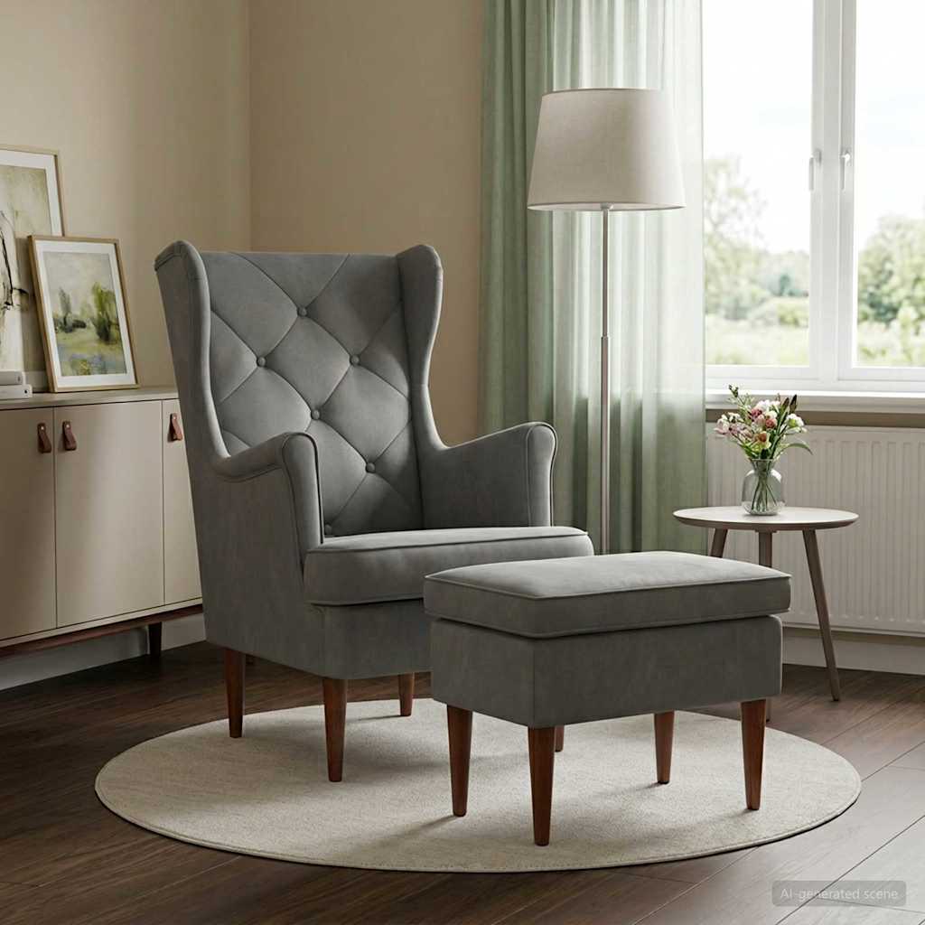 vidaXL Fauteuil met Voetenbank 2 st Lichtgrijs Fluweel