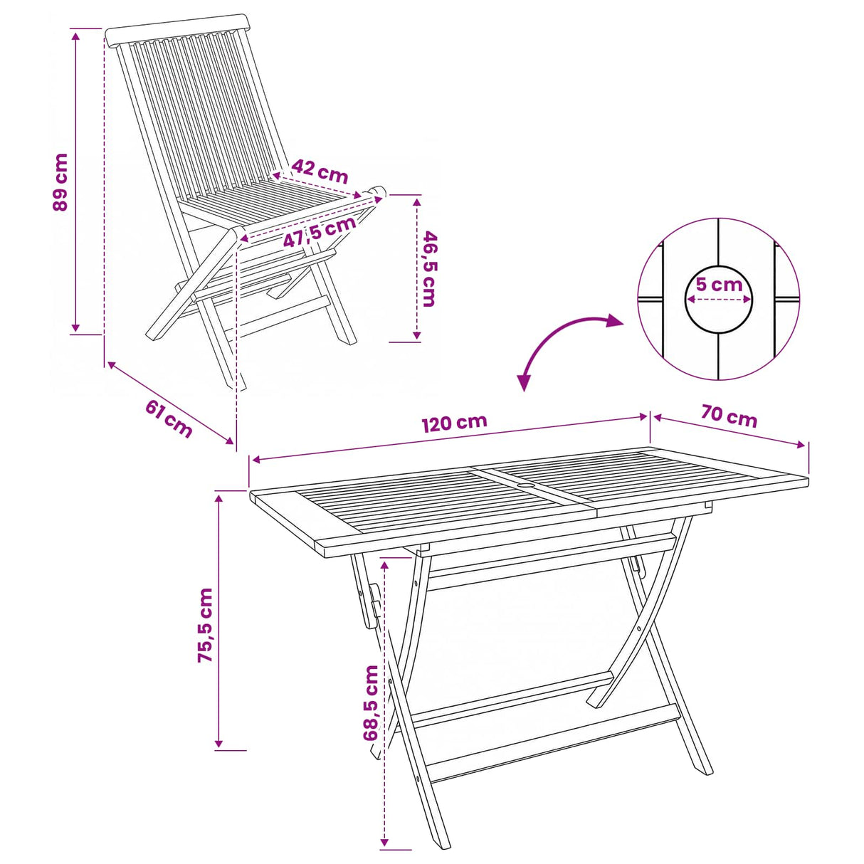 vidaXL Garden Furniture Set 5 pcs Natural Solid Teak