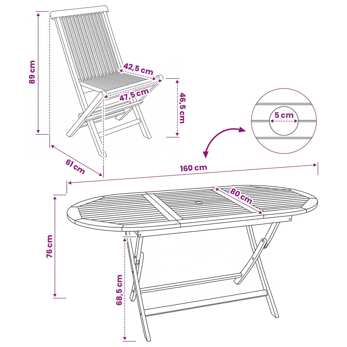 vidaXL Garden Furniture Set 7 pcs Natural Solid Teakwood