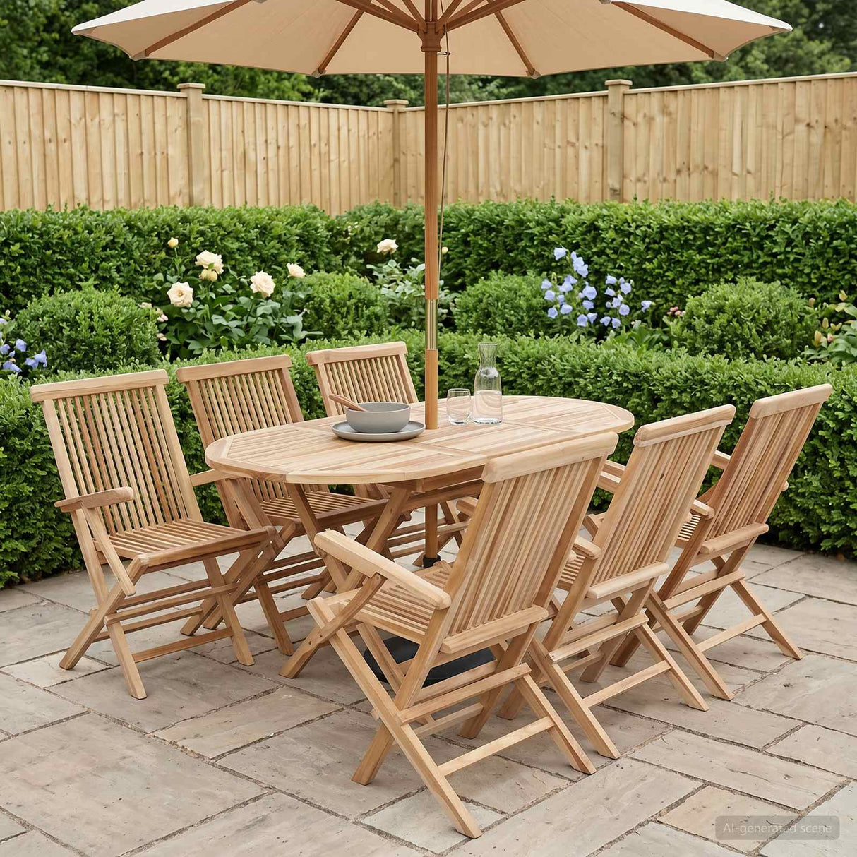 vidaXL Garden Furniture Set 7 pcs Natural Solid Teakwood