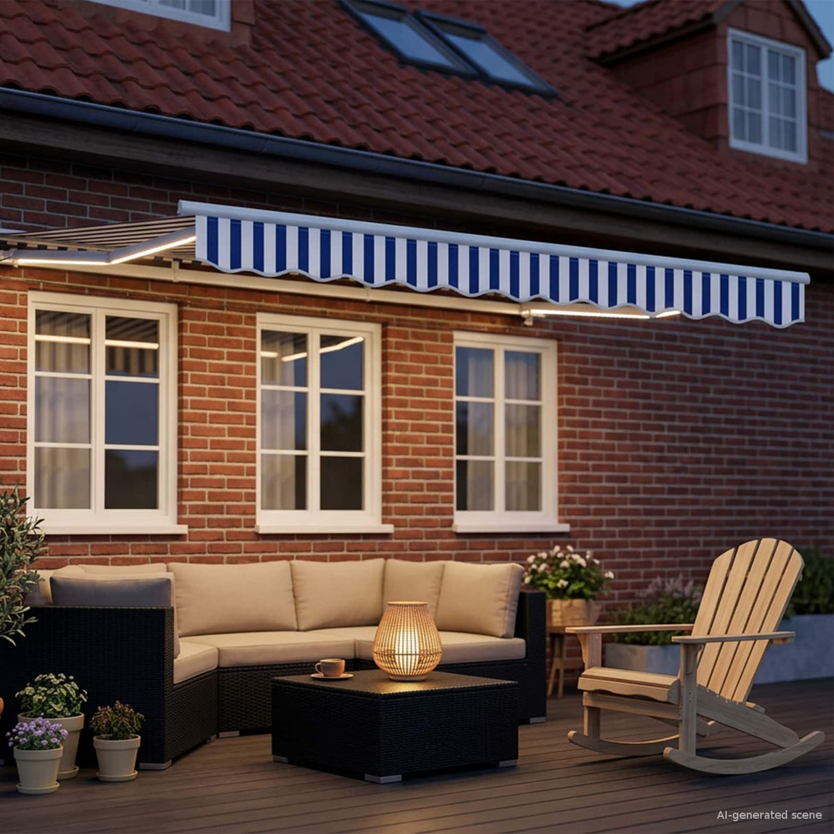 vidaXL Handbediende luifel met LED's Blauw en Wit 2,5 x 2 m