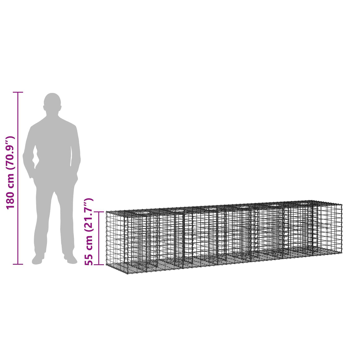 vidaXL Gabion verhoogd bed 2 pcs Zilver 260 x 60 x 55 cm