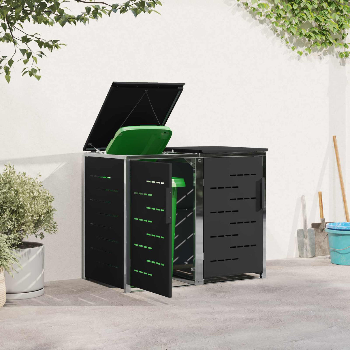 vidaXL Afvalbak Opslag Zwart 138 x 77,5 x 112,5 cm Roestvrij staal