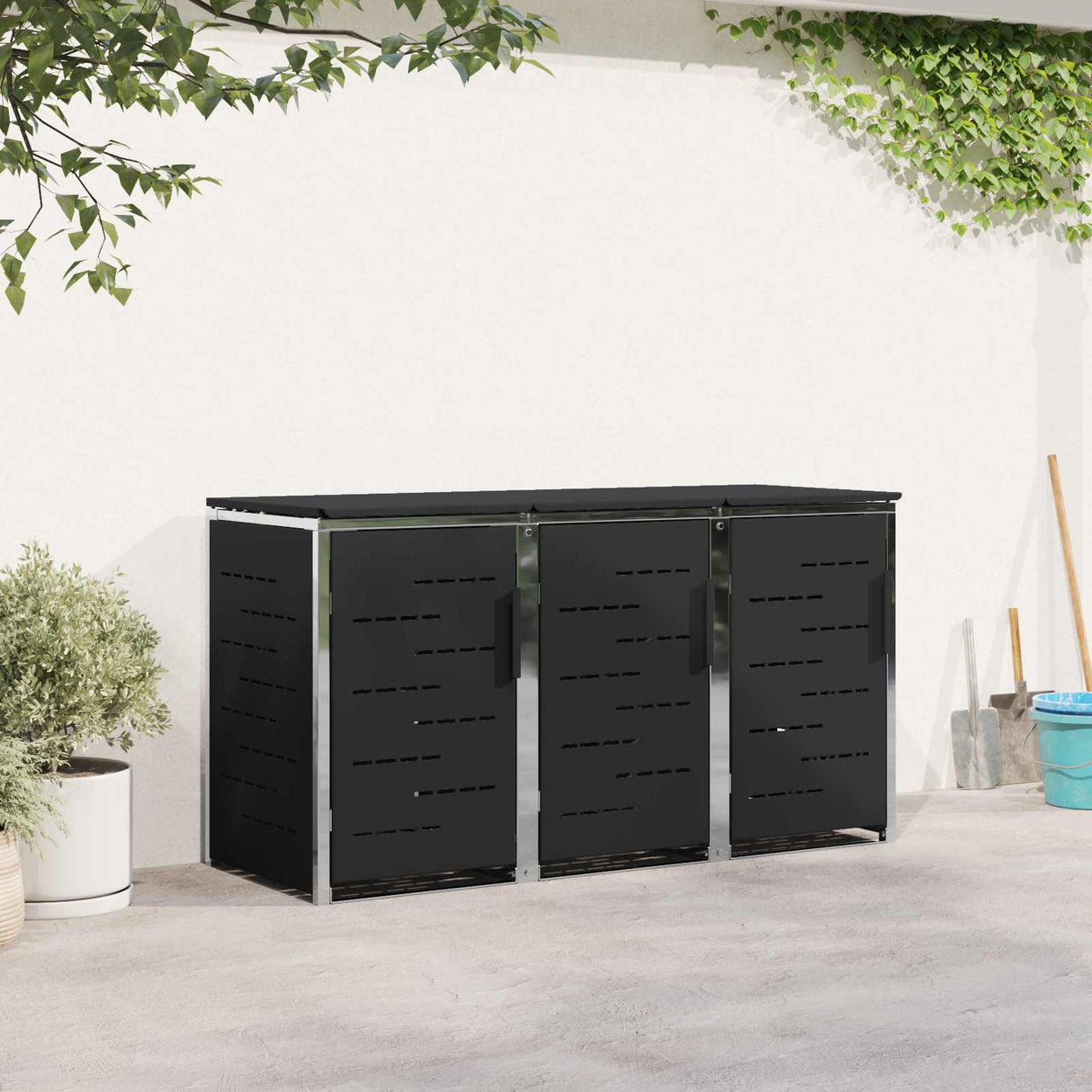 vidaXL Afvalbak Opslag Zwart 138 x 77,5 x 112,5 cm Roestvrij staal