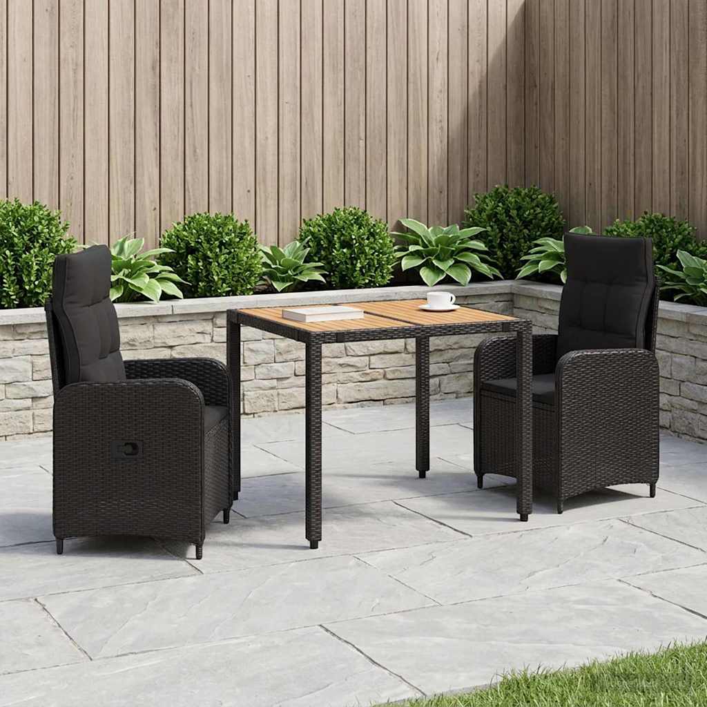 vidaXL Buiten Eettafel Set 3 st Zwart PE rotan en poedergecoat staal