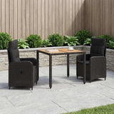 vidaXL Buiten Eettafel Set 3 st Zwart PE rotan en poedergecoat staal