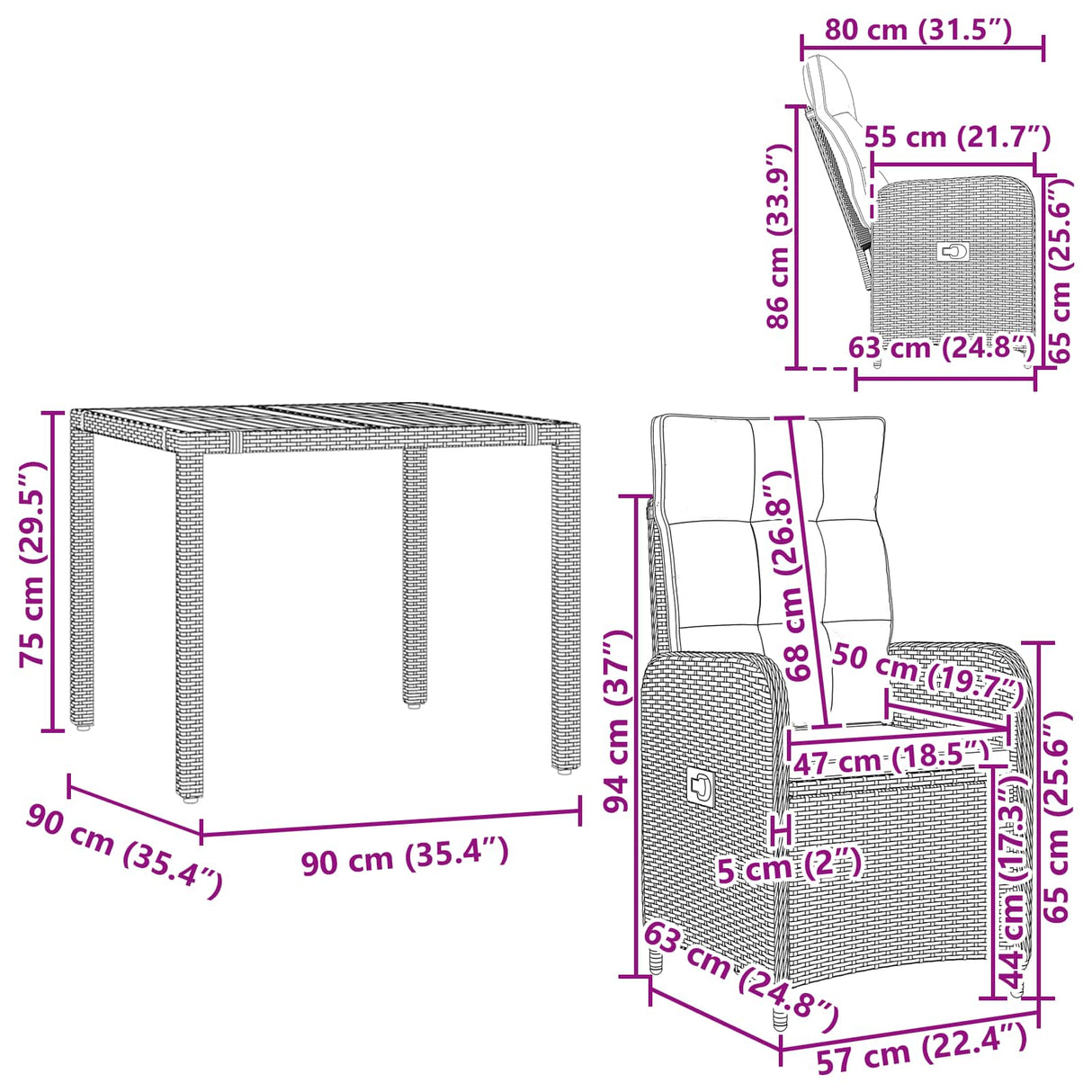 vidaXL Buiten Eettafel Set 3 st Zwart PE rotan en poedergecoat staal