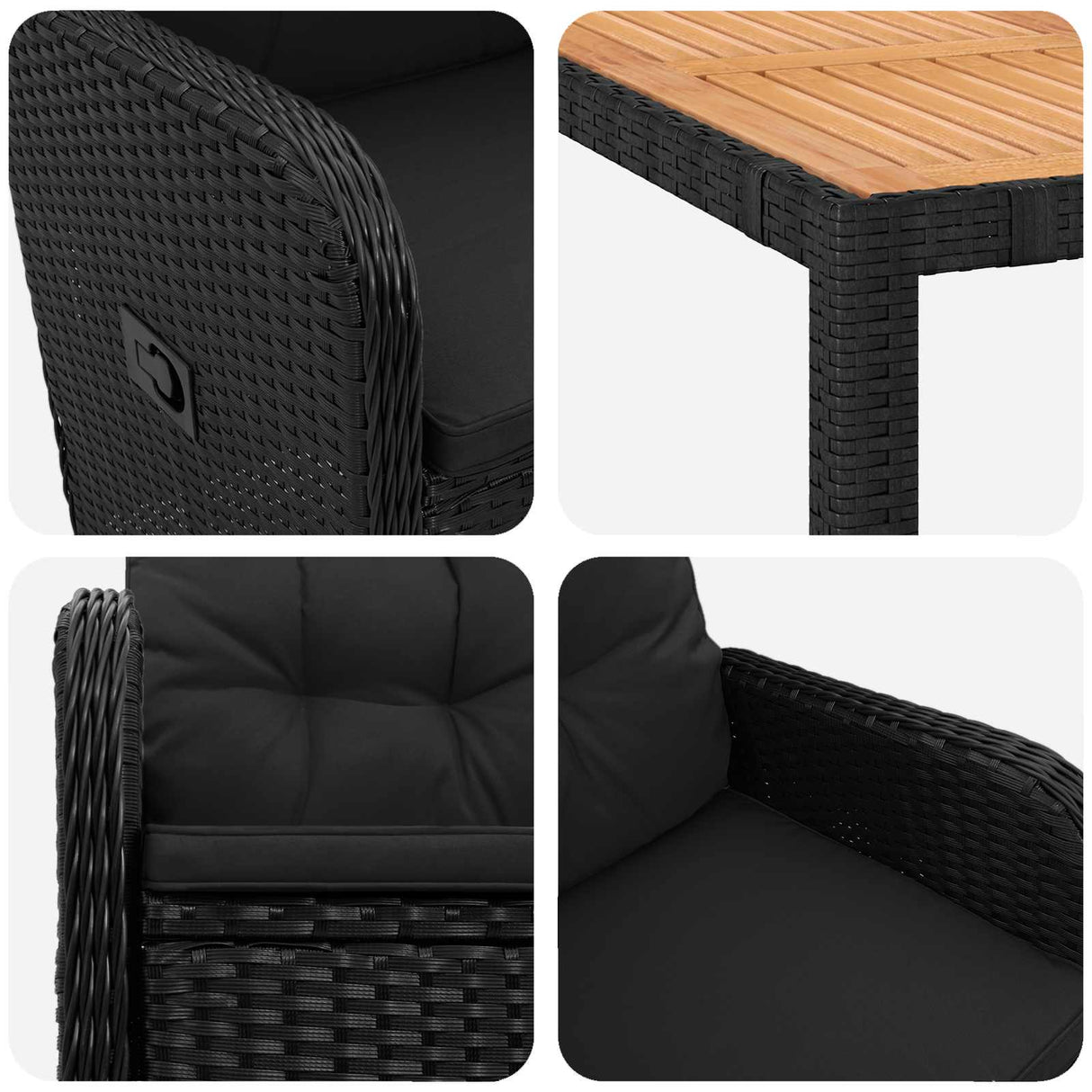 vidaXL Buiten Eettafel Set 3 st Zwart PE rotan en poedergecoat staal