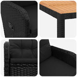 vidaXL Buiten Eettafel Set 3 st Zwart PE rotan en poedergecoat staal