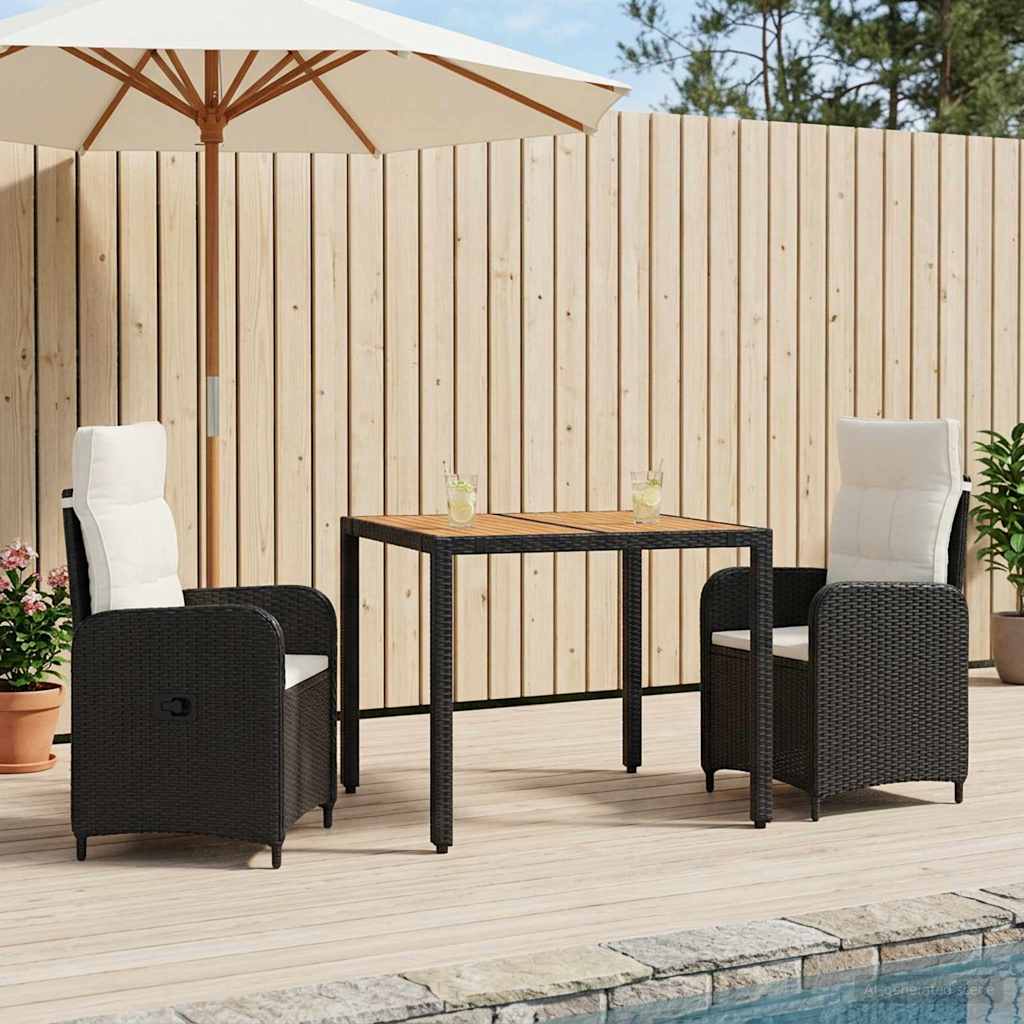 vidaXL Buiten Eettafel Set 3 st Zwart PE rotan en poedergecoat staal