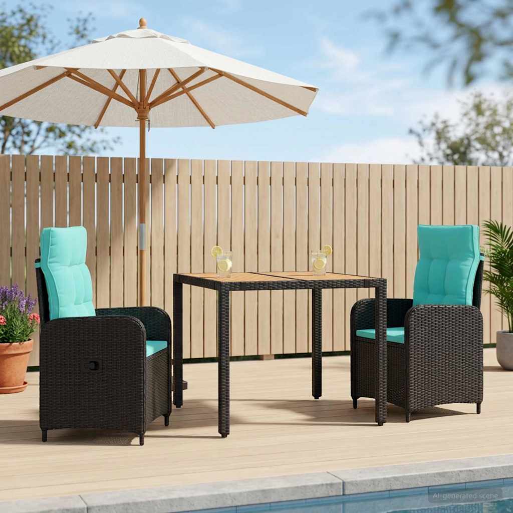 vidaXL Buiten Eettafel Set 3 st Zwart PE rotan en poedergecoat staal