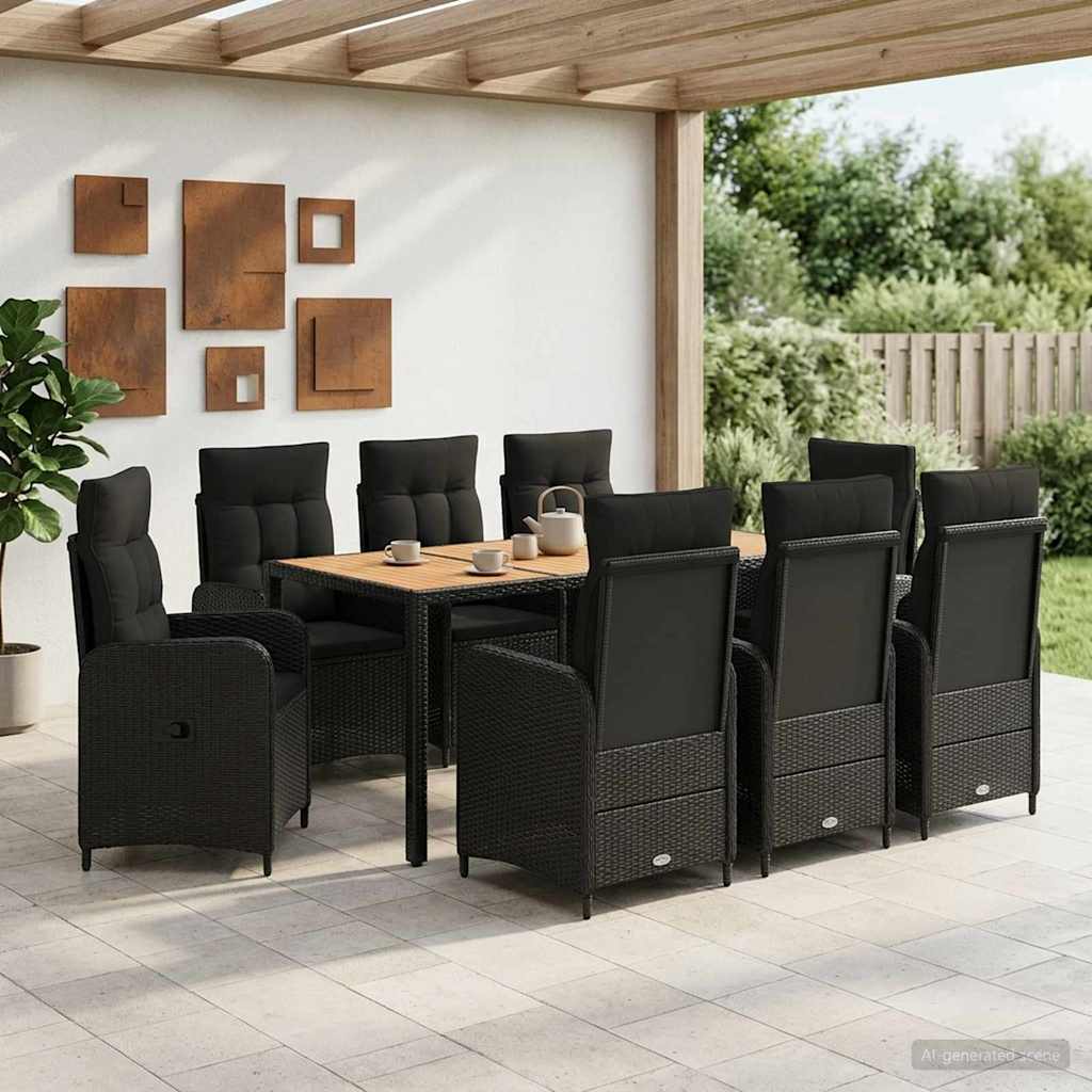 vidaXL Buiten Eettafel Set 3 st Zwart PE rotan en poedergecoat staal