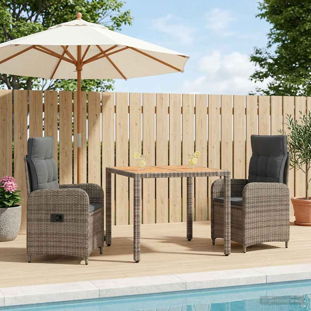 vidaXL Buiten Eettafel Set 3 st Zwart PE rotan en poedergecoat staal