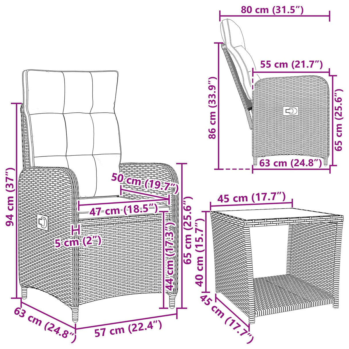 vidaXL Tuin loungeset 2 st Zwart PE rotan en poedergecoat staal