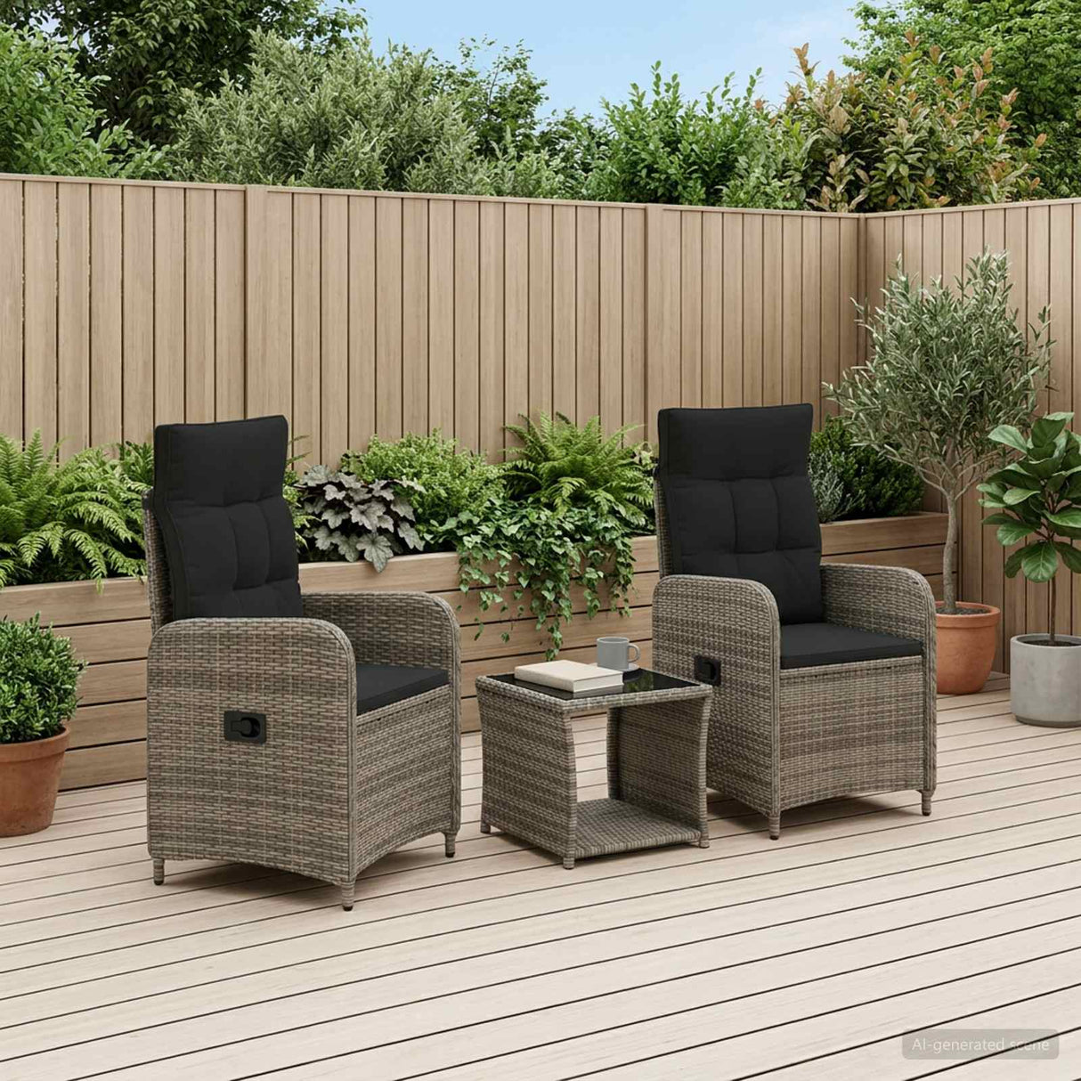 vidaXL Tuin loungeset 2 st Zwart PE rotan en poedergecoat staal