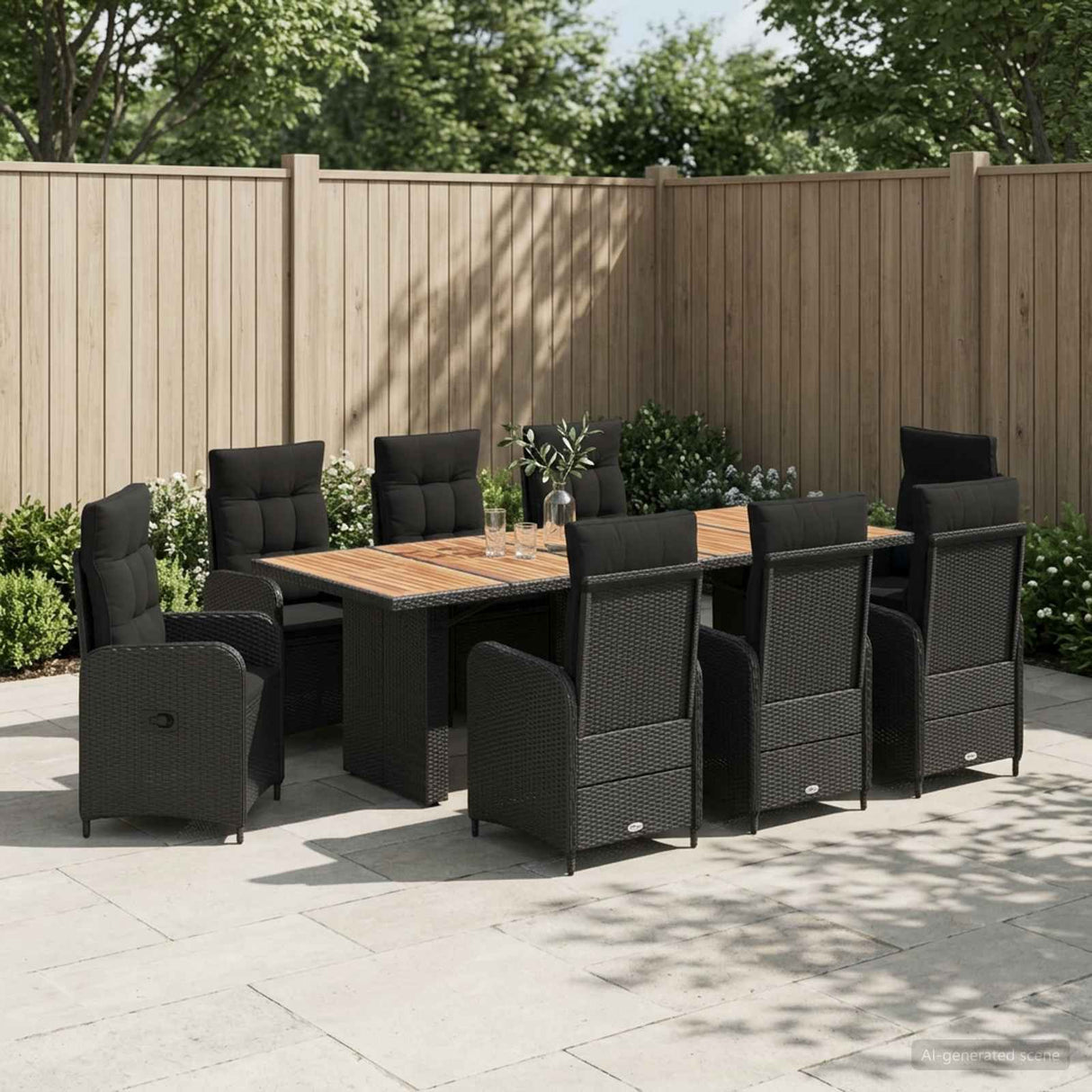vidaXL Outdoor Dining Set 7 pcs Black poly rattan