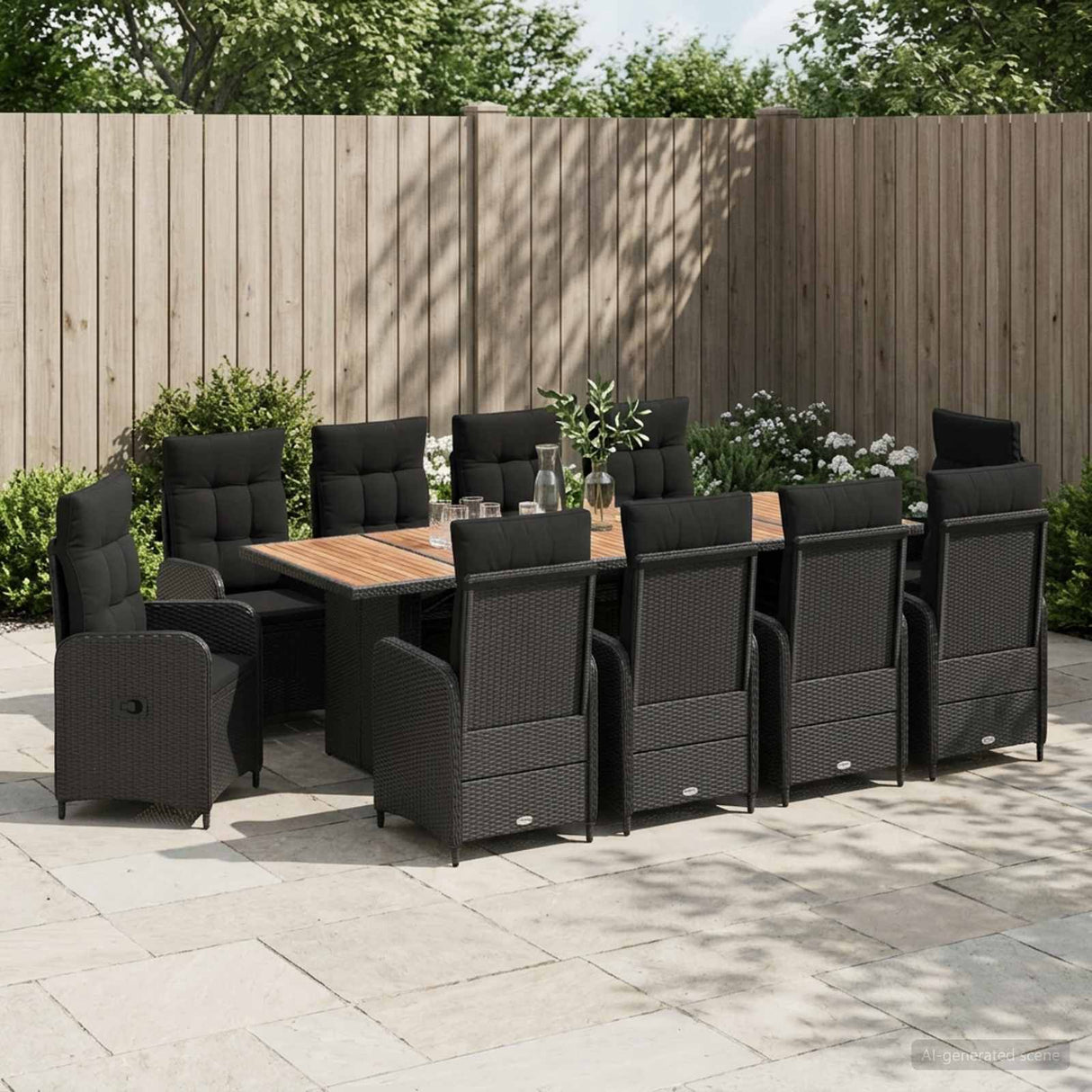 vidaXL Outdoor Dining Set 7 pcs Black poly rattan