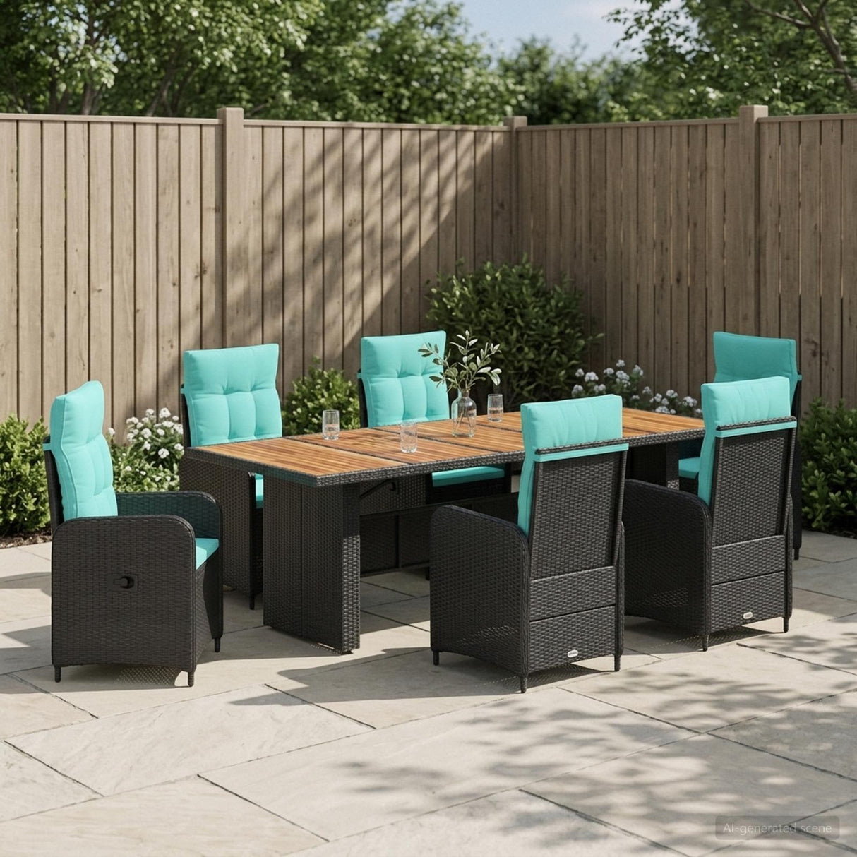 vidaXL Outdoor Dining Set 7 pcs Black poly rattan