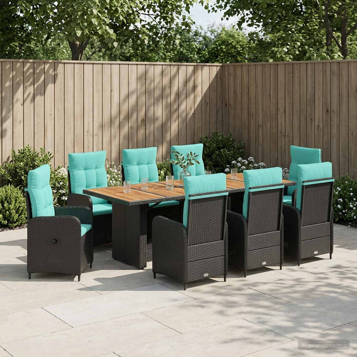 vidaXL Outdoor Dining Set 7 pcs Black poly rattan