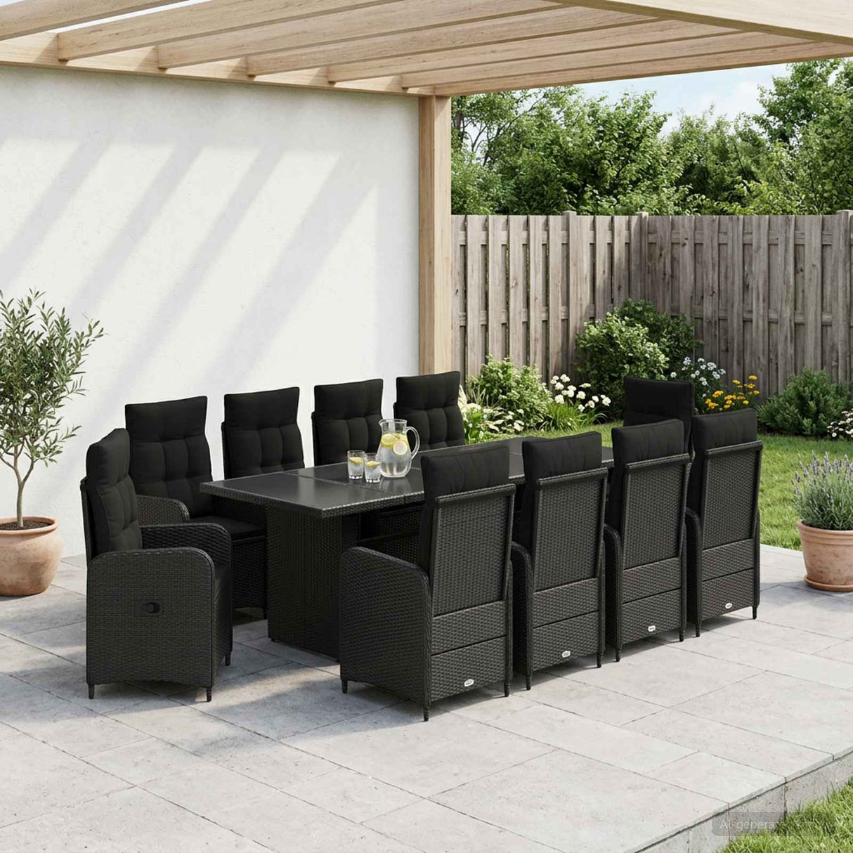 vidaXL Outdoor Dining Set 7 pcs Black poly rattan