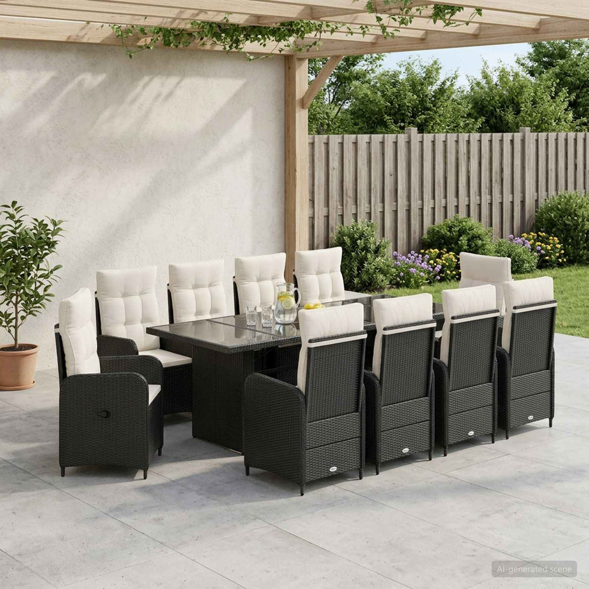 vidaXL Outdoor Dining Set 7 pcs Black poly rattan