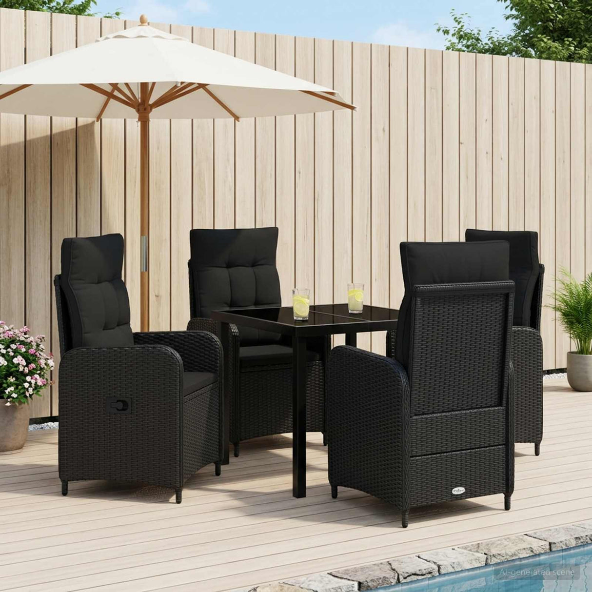 vidaXL Buiten Eettafel Set 3 st Zwart poly rattan