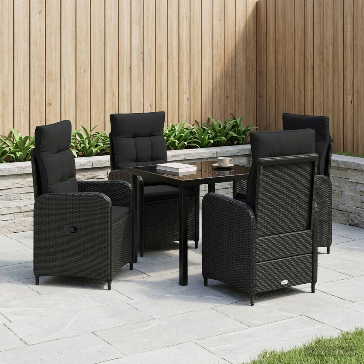 vidaXL Buiten Eettafel Set 3 st Zwart poly rattan