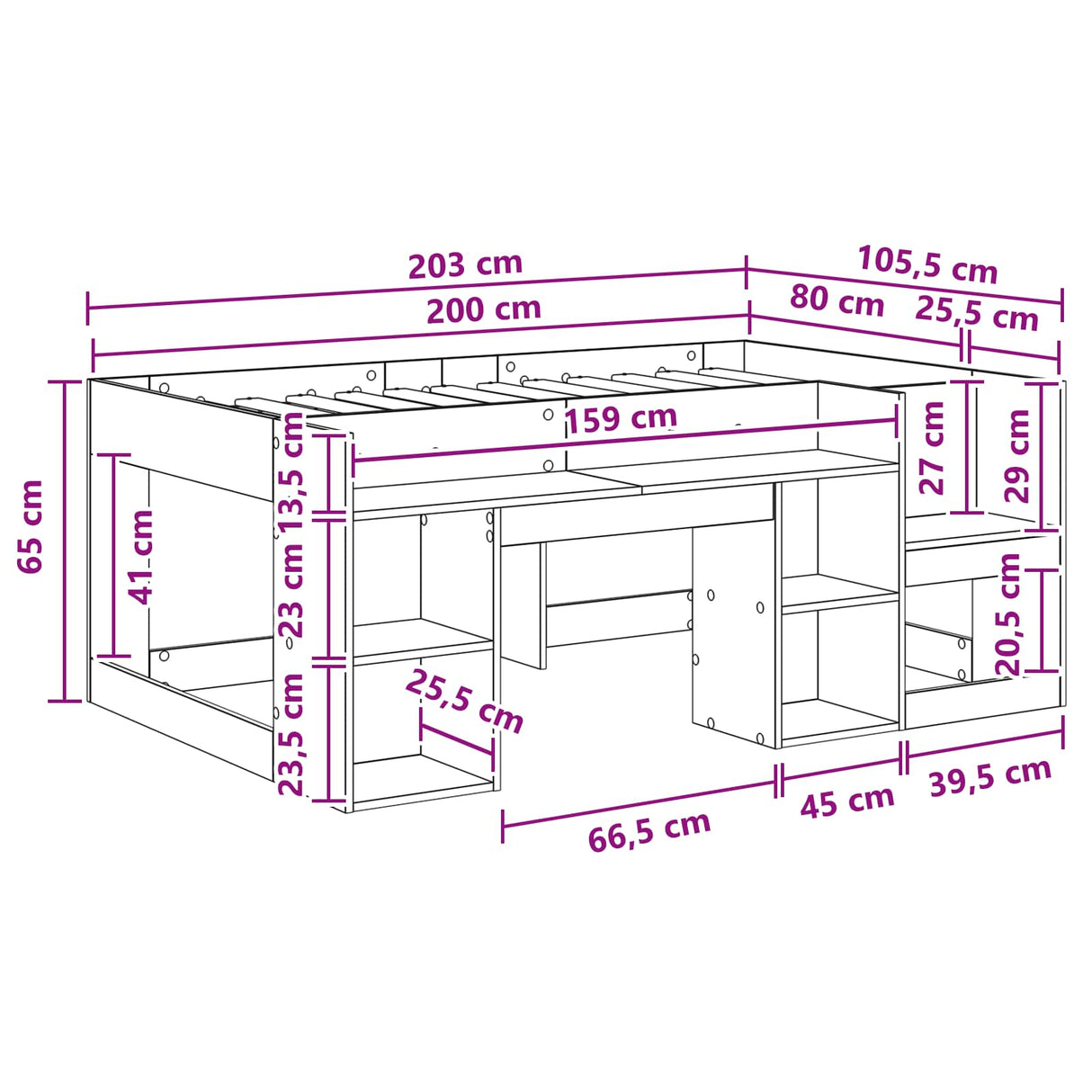 vidaXL Kinderbedframe met opbergruimte Wit 80 x 200 cm Bewerkt hout