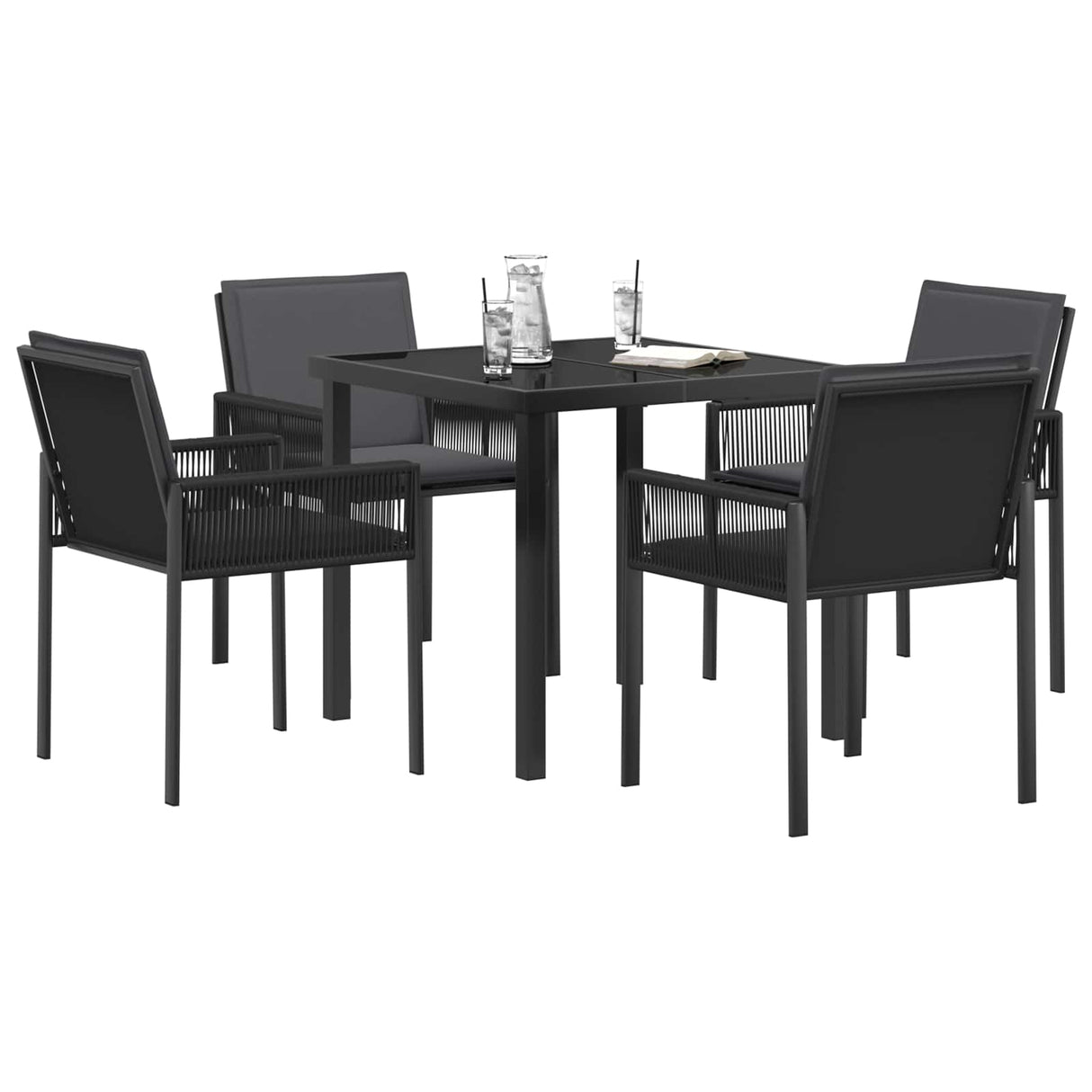 vidaXL Tuin Eettafel Set 7 st Zwart poly rattan